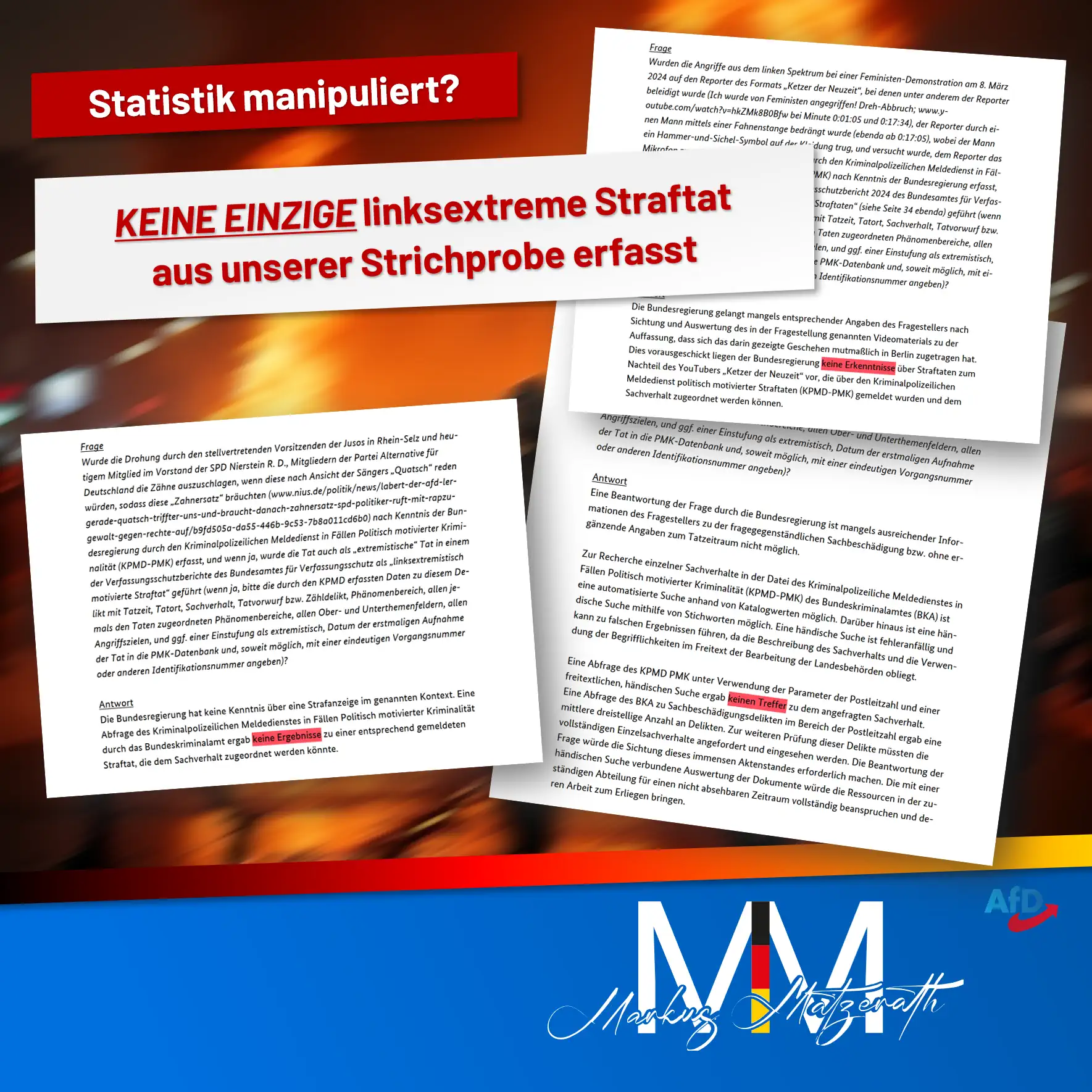 Statistik manipuliert? keine einzige linksextreme Straftat aus unserer Strichprobe erfasst